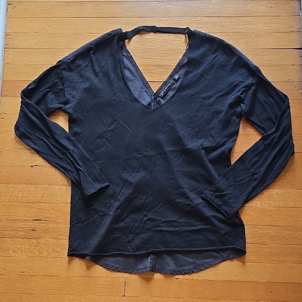 Rock & Republic, Mixed Media Choker Blouse, Black, EUC, Women's M